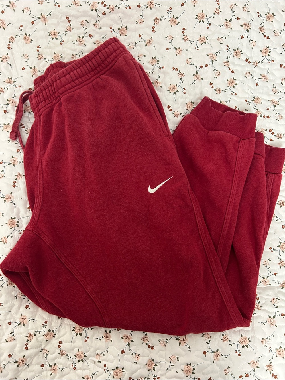 Nike men’s  Red Fleece Joggers with White Swoosh